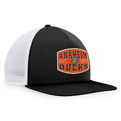 Men's Fanatics Branded Black/White Anaheim Ducks Foam Front Patch Trucker Snapback Hat