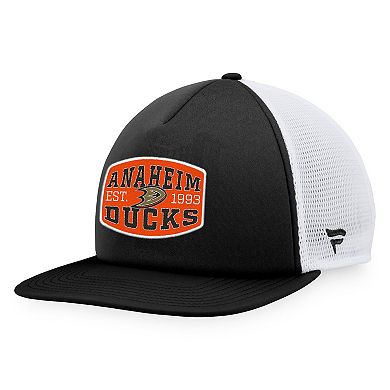 Men's Fanatics Branded Black/White Anaheim Ducks Foam Front Patch Trucker Snapback Hat