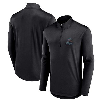 Men's Fanatics Branded Black Miami Marlins Quarterback Quarter-Zip Top