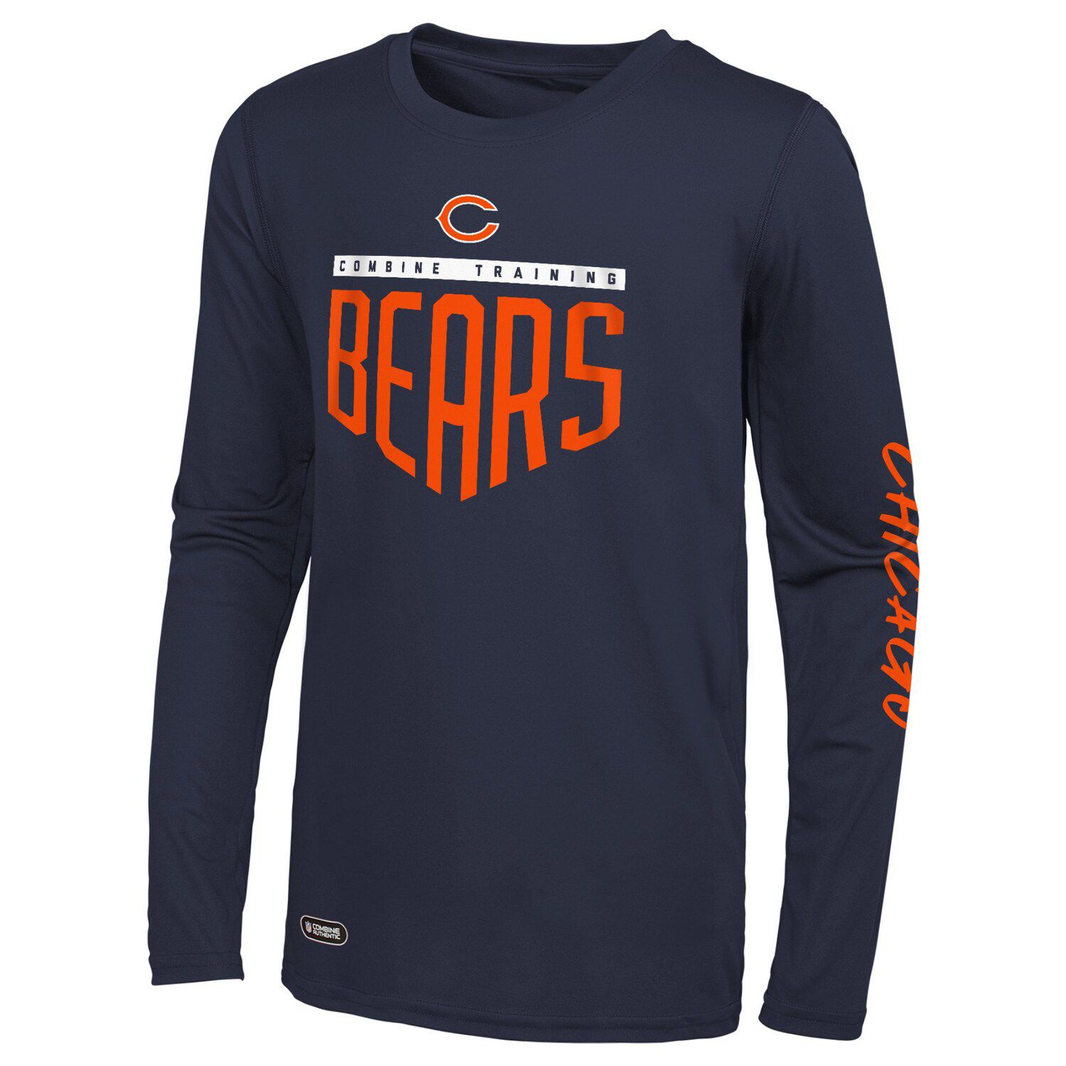 Men's Majestic Threads Navy Chicago Bears Primary Logo Tri-Blend Hoodie  T-Shirt