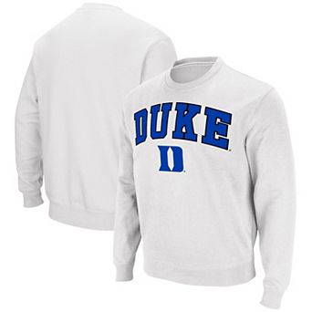 Men's Colosseum White Duke Blue Devils Arch & Logo Pullover Sweatshirt