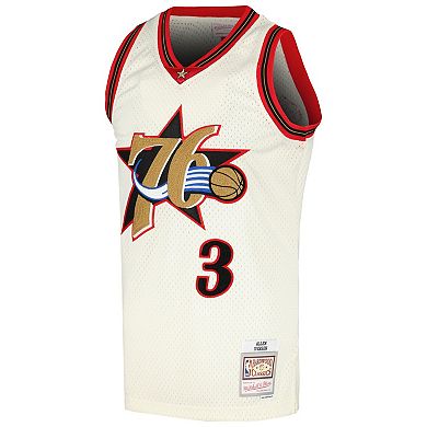 Men's Mitchell & Ness Allen Iverson Cream Philadelphia 76ers Chainstitch Swingman Jersey