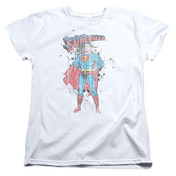Superman Vintage Ink Splatter Short Sleeve Womens T-shirt