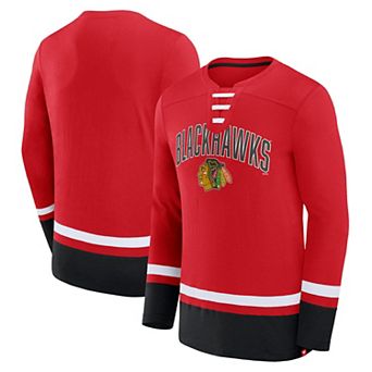 Men's Fanatics Branded Red Chicago Blackhawks Back Pass Lace-Up Long Sleeve T-Shirt