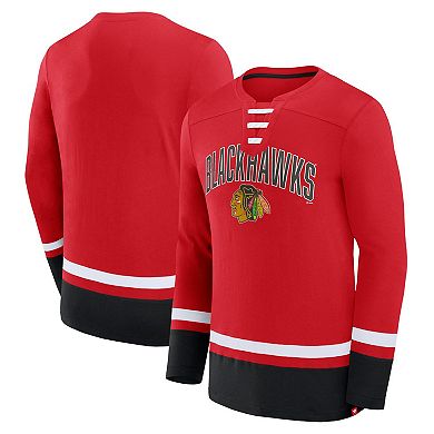 Men's Fanatics Branded Red Chicago Blackhawks Back Pass Lace-Up Long Sleeve T-Shirt