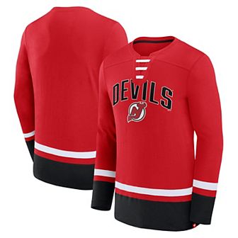 Men's Fanatics Branded Red New Jersey Devils Back Pass Lace-Up Long Sleeve T-Shirt