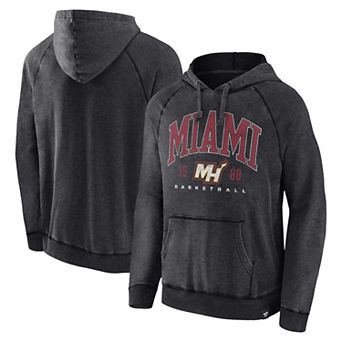 Men's Fanatics Branded Heather Charcoal Miami Heat Foul Trouble Snow Wash Raglan Pullover Hoodie