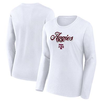 Women's Fanatics Branded White Texas A&M Aggies Double Team Script Long Sleeve T-Shirt