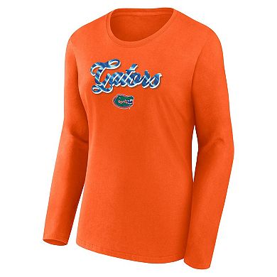 Women's Fanatics Branded Orange Florida Gators Double Team Script Long Sleeve T-Shirt