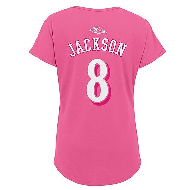 Girls Youth Lamar Jackson Pink Baltimore Ravens Player Name & Number T-Shirt