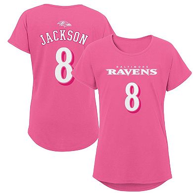 Girls Youth Lamar Jackson Pink Baltimore Ravens Player Name & Number T-Shirt
