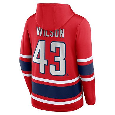 Men's Fanatics Branded Tom Wilson Red Washington Capitals Name & Number Lace-Up Pullover Hoodie
