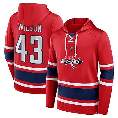 Men's Fanatics Branded Tom Wilson Red Washington Capitals Name & Number Lace-Up Pullover Hoodie