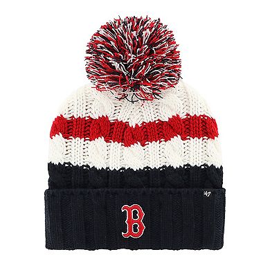 Women's '47 White/Navy Boston Red Sox Ashfield Cuffed Knit Hat with Pom