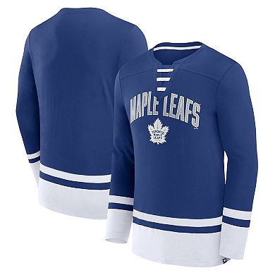 Men's Fanatics Branded Blue Toronto Maple Leafs Back Pass Lace-Up Long Sleeve T-Shirt