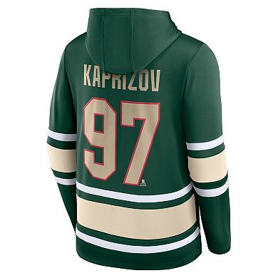Men's Fanatics Branded Kirill Kaprizov Green Minnesota Wild Name & Number Lace-Up Pullover Hoodie