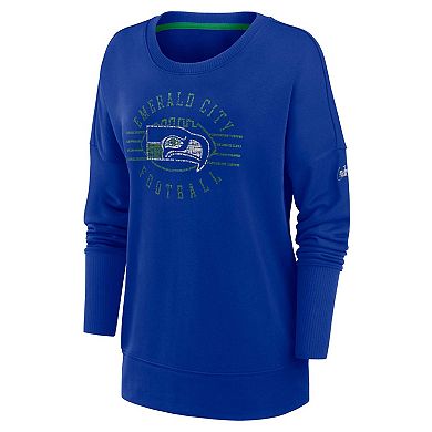 Women's Nike Royal Seattle Seahawks Rewind Playback Icon Performance Pullover Sweatshirt