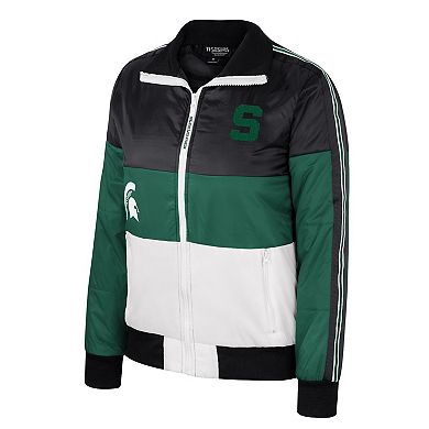 Women's The Wild Collective Green Michigan State Spartans Color-Block Puffer Full-Zip Jacket