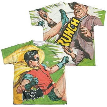 Batman Classic Tv Fighting Back Short Sleeve Youth Poly Crew T-shirt