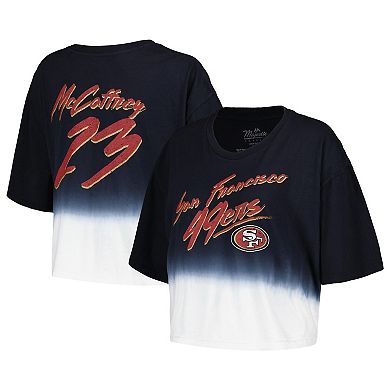 Women's Majestic Threads Christian McCaffrey Black/White San Francisco 49ers Dip-Dye Player Name & Number Crop Top