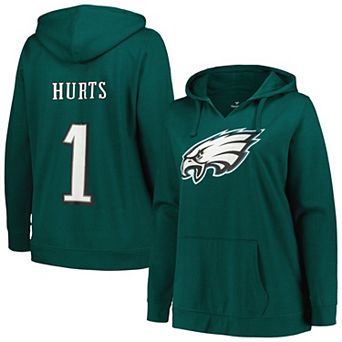 Women's Fanatics Jalen Hurts Midnight Green Philadelphia Eagles Plus Size Player Name & Number V-Neck Hoodie