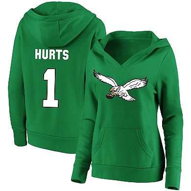 Women's Profile Jalen Hurts Kelly Green Philadelphia Eagles Plus Size Player Name & Number Pullover Hoodie