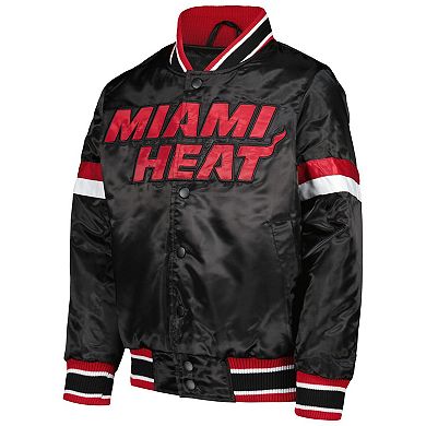 Youth Starter Black Miami Heat Home Game Varsity Satin Full-Snap Jacket