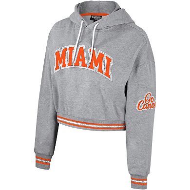 Women's The Wild Collective Heather Gray Miami Hurricanes Cropped Shimmer Pullover Hoodie