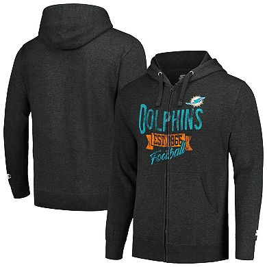 Men's Starter Heather Charcoal Miami Dolphins Primary Logo Full-Zip Hoodie Jacket
