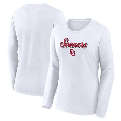 Women's Fanatics Branded White Oklahoma Sooners Double Team Script Long Sleeve T-Shirt