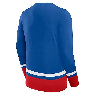 Men's Fanatics Branded Blue New York Rangers Back Pass Lace-Up Long Sleeve T-Shirt