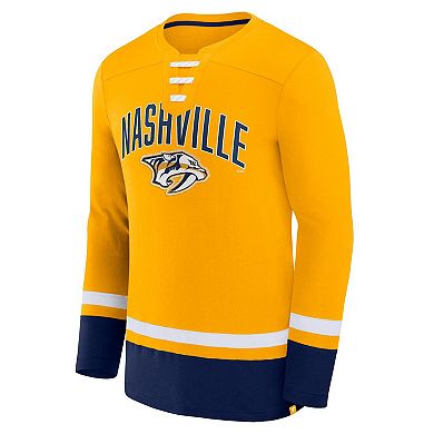 Men's Fanatics Branded Gold Nashville Predators Back Pass Lace-Up Long Sleeve T-Shirt