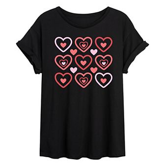 Juniors' Pastel Heart Oversized Tee