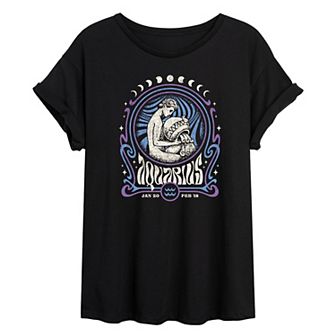 Juniors' Aquarius Zodiac Oversized Tee