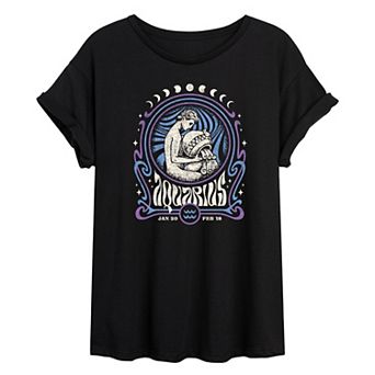 Juniors' Aquarius Zodiac Oversized Tee