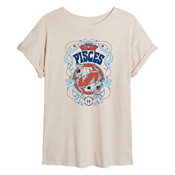 Juniors' Pisces Zodiac Oversized Tee