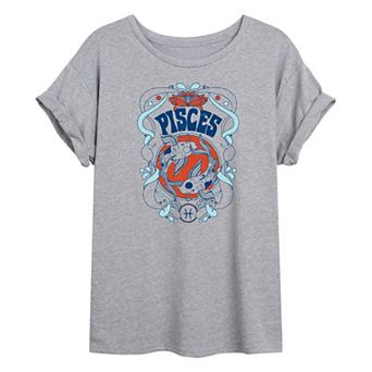 Juniors' Pisces Zodiac Oversized Tee