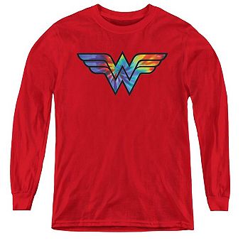 Dc Comics Wonder Woman Wonder Woman Tie Dye Logo Youth Long Sleeve Sweatshirt