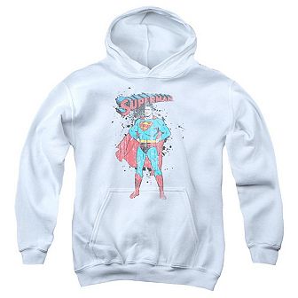 Superman Vintage Ink Splatter Youth Pull Over Hoodie