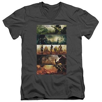 Injustice Gods Among Us Panels Short Sleeve Adult V Neck T-shirt