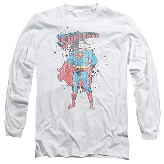 Superman Vintage Ink Splatter Long Sleeve Adult T-shirt
