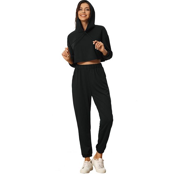 Womens Hoodies Tracksuits Loungwear Sets Crop Sweatshirt and Long Jogger