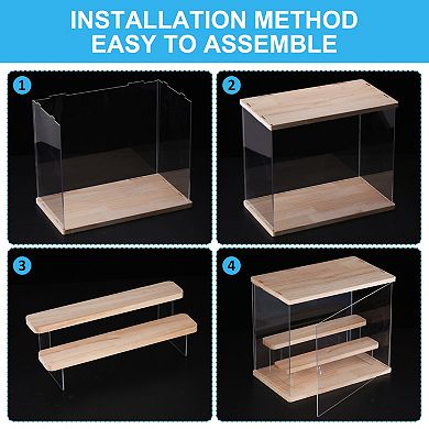 4 Tier Acrylic Display Case Stand Dustproof Showcase Display Box, Wood