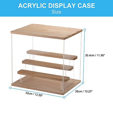 4 Tier Acrylic Display Case Stand Dustproof Showcase Display Box, Wood