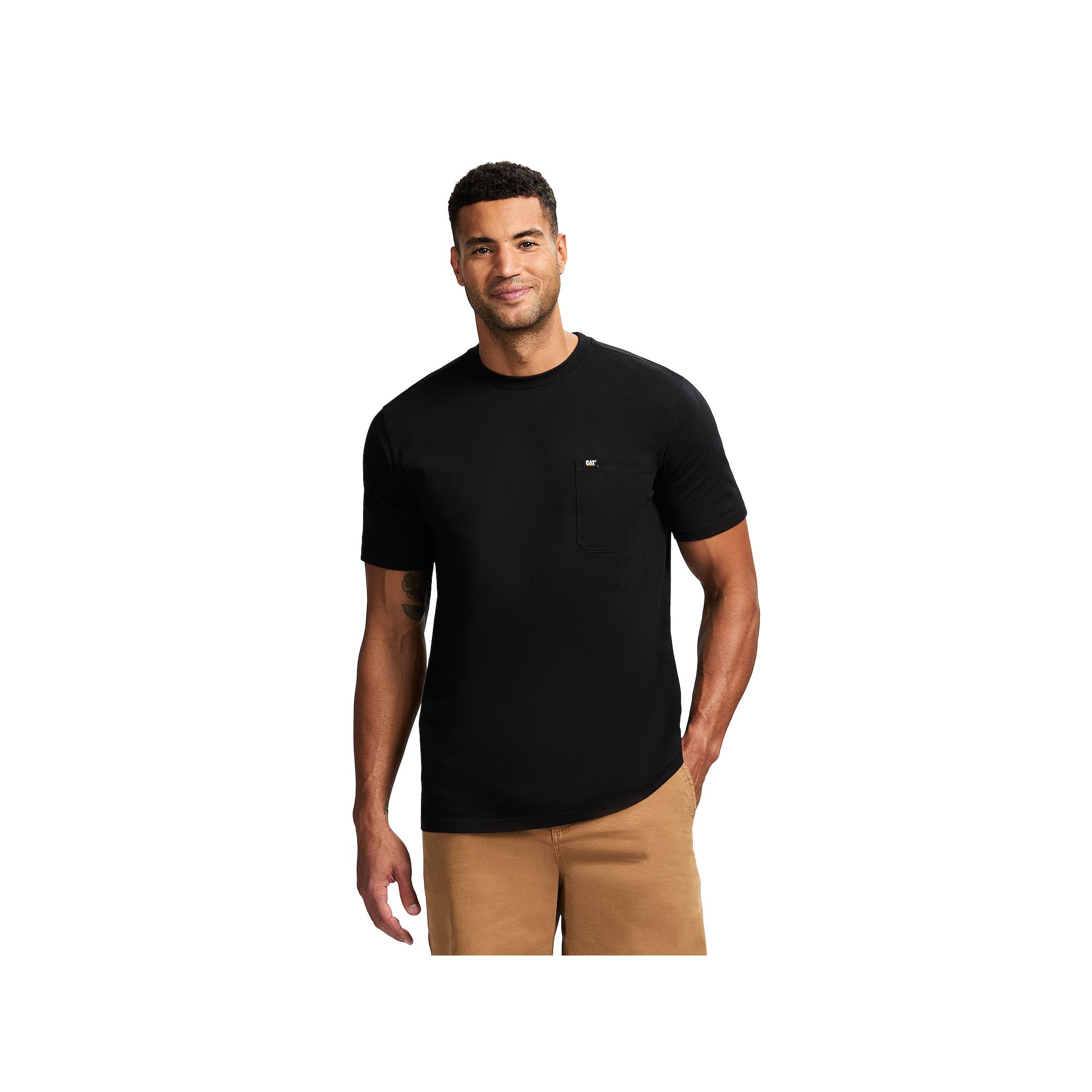 Mens Caterpillar Cat Logo Pocket Tee, Size: Small, Pitch Black
