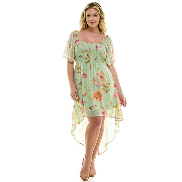 Juniors' Plus Size Lily Rose Flutter Sleeve Hi Low Maxi Dress