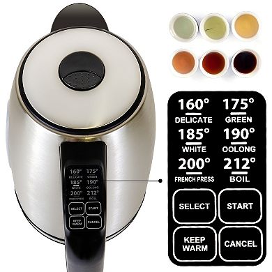 Kenmore 1.7L Cordless Electric Tea Kettle with 6 Temperature Pre-Sets
