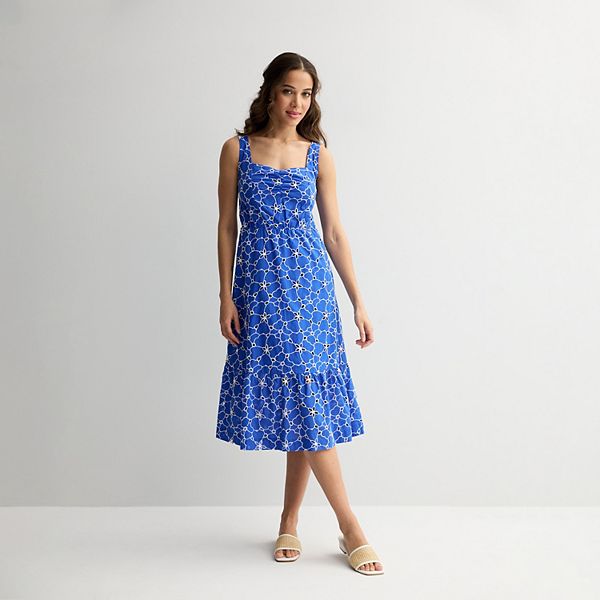 knee length dresses for ladies Opal Midi Dress in Linen | Color - Daisy Trellis / 0 main image 1