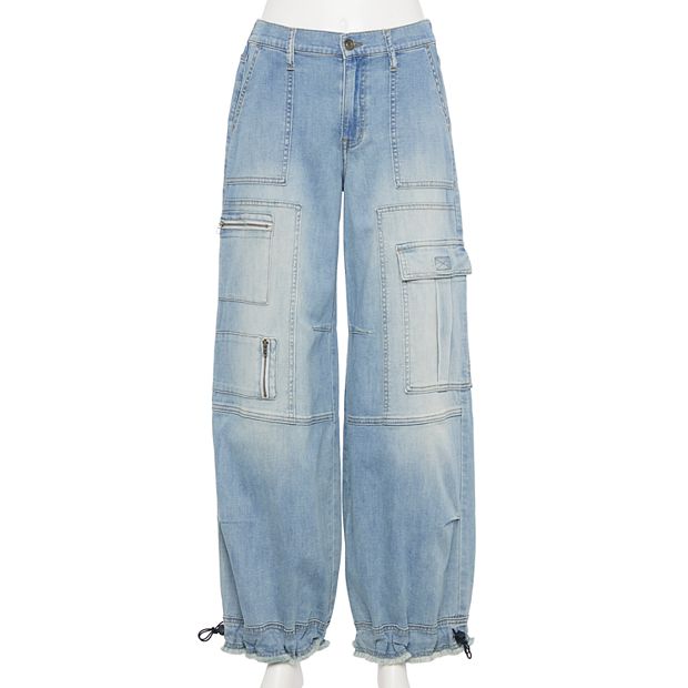 Juniors' Project Indigo Mid-Rise Denim Parachute Jogger Pants