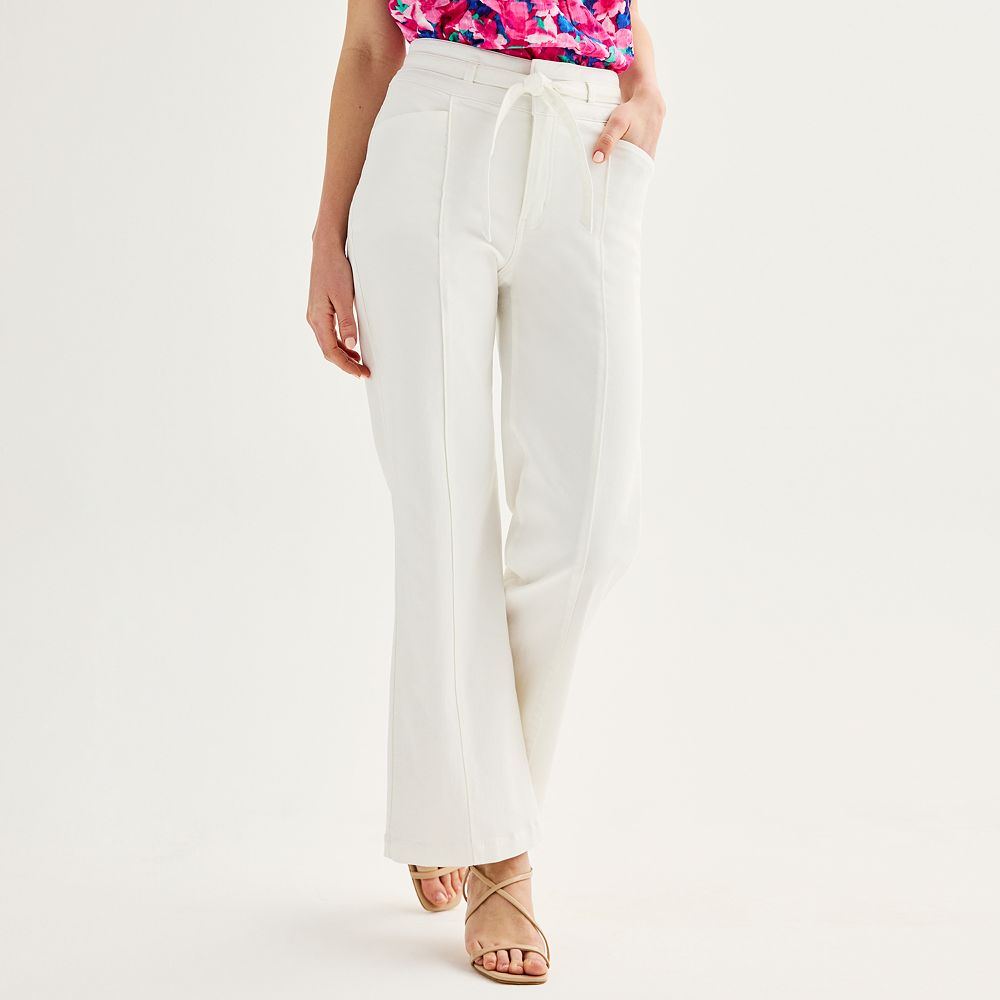 Women's Draper James Pleated High Rise Tie Belt Wide Leg Pants
